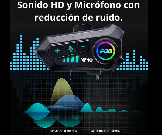 Intercomunicador Casco Moto Y10 Pro Bluetooth Negro IPX6