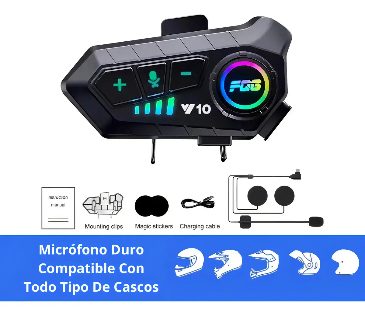 Intercomunicador Casco Moto Y10 Pro Bluetooth Negro IPX6
